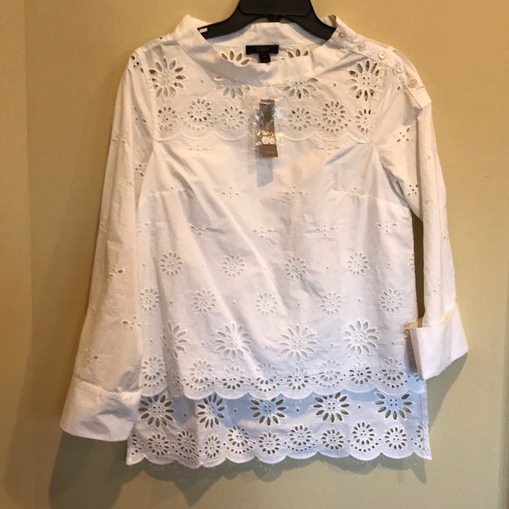 J Crew Funnel-neck  Shirt In Eyelet